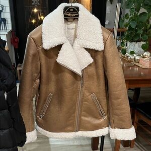 Gentle fawn Brown Teddy Jacket with Cream Accents
